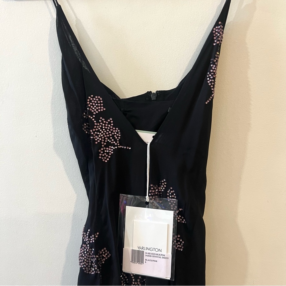 16arlington Jaishi V-Neck Crystal-Embellished Midi Dress Black Pink Size 6 Nwt! — image 5 of 8